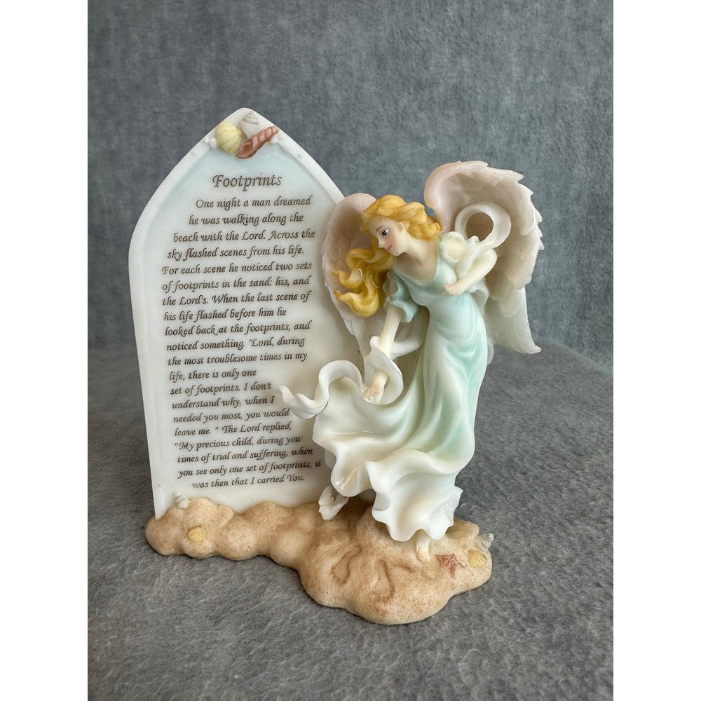 Footprints in the Sand Angel Figurine‎ Religious Poem Memorial Keepsake Vintage